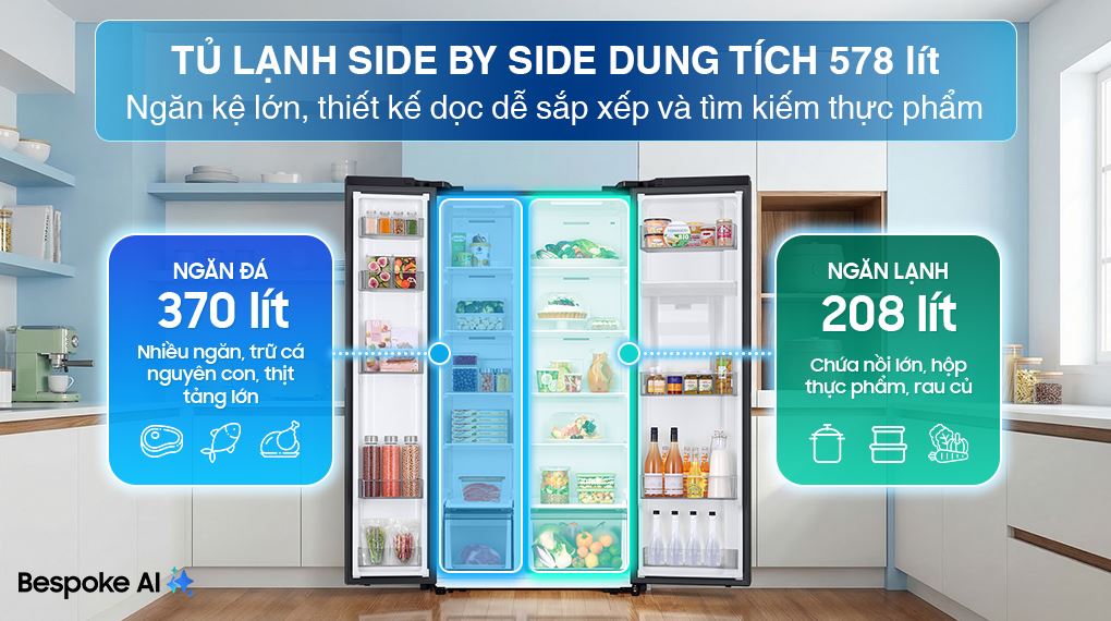 Tủ lạnh Samsung Inverter 578 lít Side By Side RS57DG410EB4SV - Dung tích sử dụng