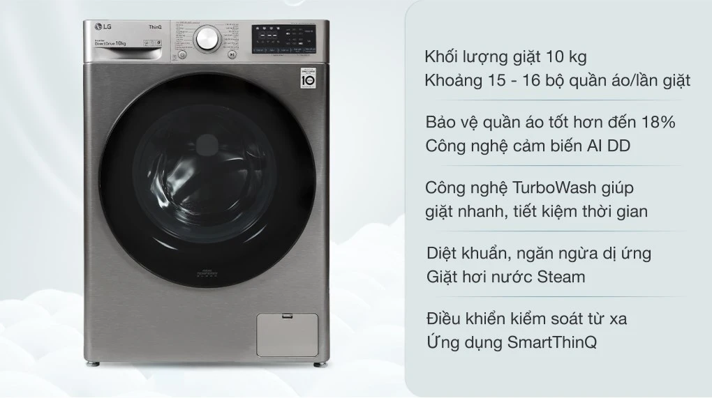 Máy giặt lồng ngang thông minh LG AI DD 10kg FV1410S4P - ảnh 2