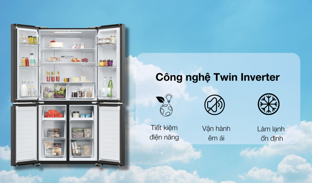 Tủ lạnh Aqua Inverter 469 lít Multi Door AQR-M536XA(GB) - ảnh mô tả